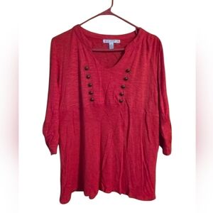 One Step Ahead Scarlet Blouse with Button Accents